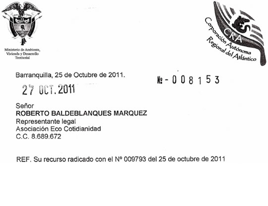 Respuesta a Recurso de Reposición radicado con el N° 009793 el 25 de octubre de 2011