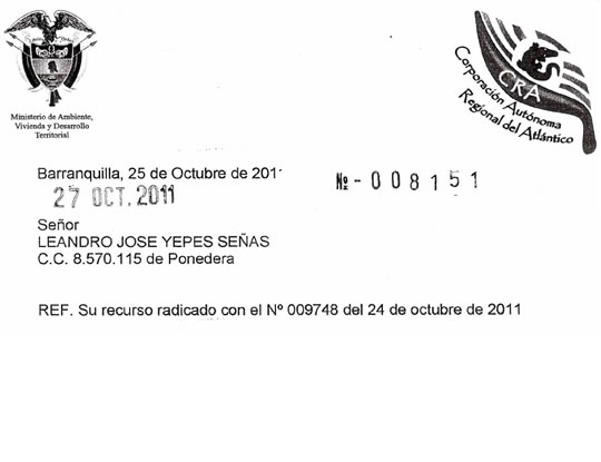 Respuesta a Recurso de Reposición radicado con el N° 009748 el 24 de octubre de 2011