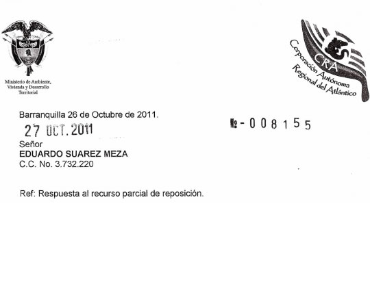 Respuesta al recurso parcial de reposición radicado con el número 009794, el 25 de Octubre de 2011